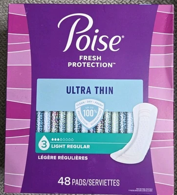 Poise Ultra Delgado Protección Fresca Luz Regular Vejiga Incontinencia 48 Almohadillas Nuevo Foto 1 de 4