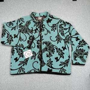 NEU Sugar Street Weavers gewebte Gobelin Decke Jacke Damen 2XL türkis Blumen - Bild 1 von 13