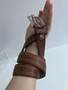 Vintage Leather Belt Brown Fit 39/43 Inch Waist Hips Boho Turkish AKYOL Tooled - Picture 1 of 20