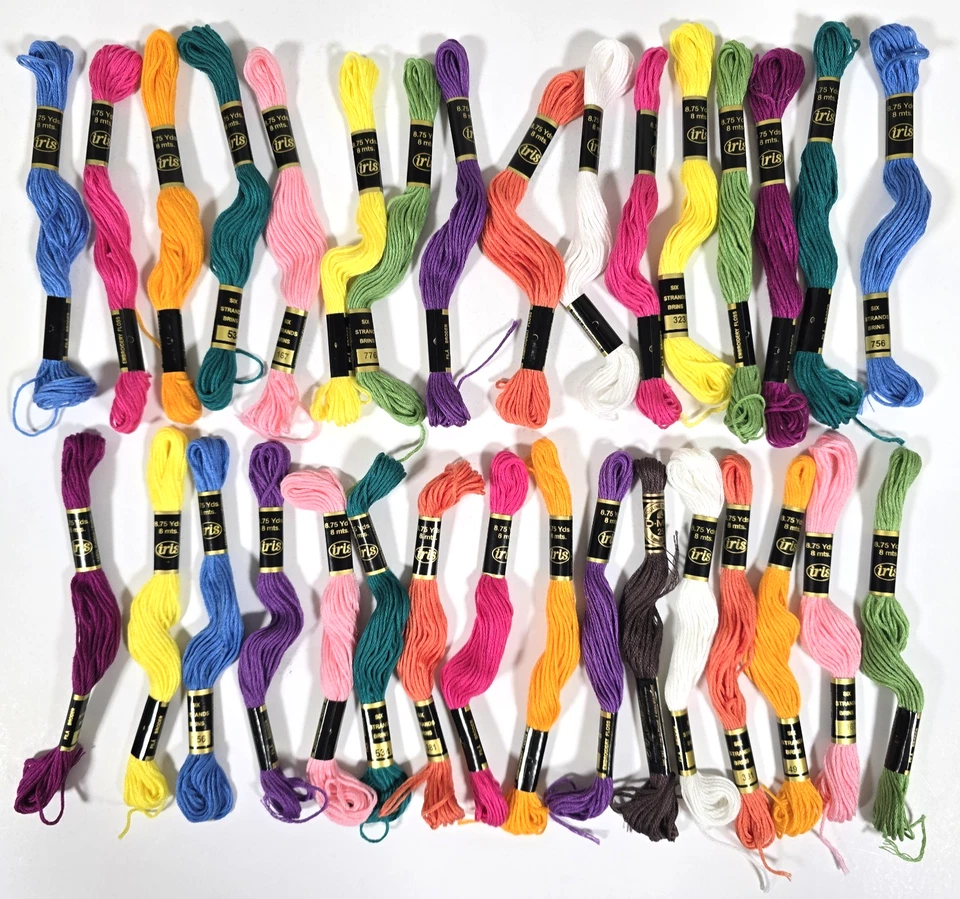 IRIS EMBROIDERY FLOSS THREAD LOT 32 SKEINS MULTICOLOR 6 STRAND 8.75 yds COTTON - Image 1 of 4