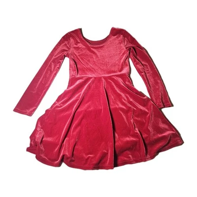 Children’s Place 女孩圣诞红色天鹅绒连衣裙 10/12 码圆领 A 字 — 第 1/4 张图片