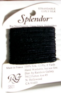 Rainbow Gallery Needlepoint Thread ~ Splendor ~S801  Black ~ 100% Silk - Picture 1 of 3