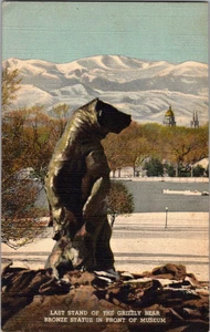Postkarte Grizzlybär Statue Denver Museum Naturgeschichte Colorado Leinen - Bild 1 von 3