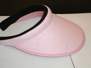 PINK STRAW SUN VISOR HAT WIDE BRIM SOCIETY GOLF GARDEN SUNDRESS ! - Picture 1 of 1