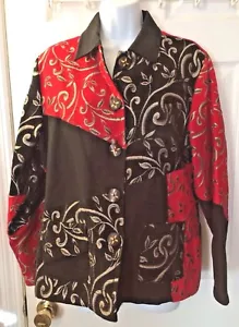 PARSLEY & SAGE Tapestry Jacket Red Black Floral Patchwork Coat Blazer Artsy Sz M - Picture 1 of 7