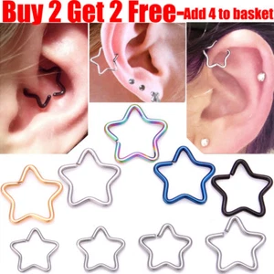 Surgical Steel Star Daith Ring Helix Ring Cartilage Tragus Ring Hoop Earring - Picture 1 of 7