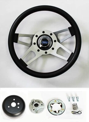 Falcon Galaxie Fairlane Torino 13 1/2" black 4 spoke steering wheel stain spokes - Image 1 of 4