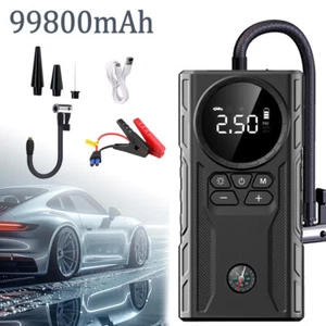 99800mAh Car Jump Starter Booster Jumper Air Compressor Tire Inflator Air Pump - Picture 1 of 13