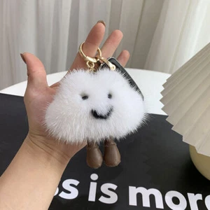 Cute Real Mink Fur Cloud Pompom Ball Keychain Bag Charm Car Phone Pendant Gift - Bild 1 von 15