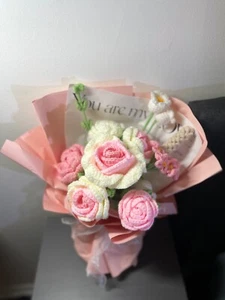 Crochet Rose flower bouquet, home decor,Gift for Mom Wife Her Anniversary - Picture 1 of 6