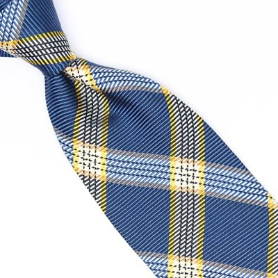 Corbata a cuadros Nicky Milano para hombre de seda azul marino azul real amarillo blanco Italia Foto 1 de 4