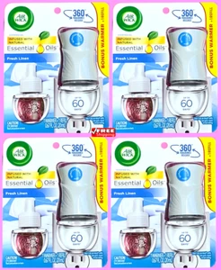 Air Wick Essential Oil FRESH LINEN Plug-in Warmer & Refill Starter Kit -Lot of 4 - Picture 1 of 3