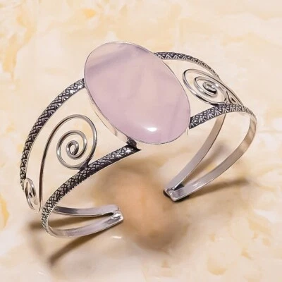 Bracciale aperto autentico quarzo rosa naturale con GARANZIA argento 925 NUOVO - Immagine 1 di 2