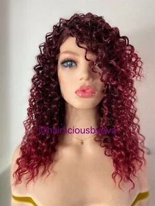 Kinky Curly Afro Wig Red Ombré Side Part 16 Inch Long - Picture 1 of 5