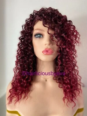 Kinky Curly Afro Wig Red Ombré Side Part 16 Inch Long - Image 1 of 4