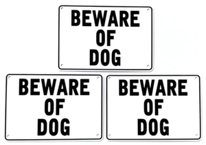 ''BEWARE OF DOG'' 10" x 7" Warning Signs, 3 Sign Set, Heavyweight Aluminum - Picture 1 of 9