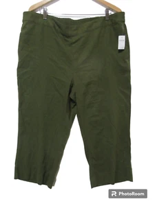 Sz 1X 18 NWT Coldwater Creek Linen Rayon PULL ON Crop Pants Capri Olive Green - Picture 1 of 13
