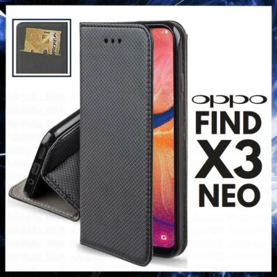 CUSTODIA PORTAFOGLIO LIBRO per OPPO FIND X3 NEO COVER FLIP MAGNETICA PELLE NERA