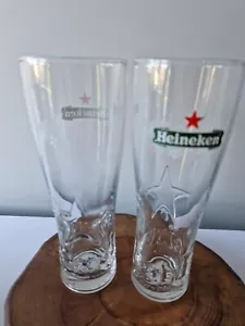 2 x NEW Heineken 2/3 pint Schooner Promo Beer Tall Glasses Ladies UEFA home bar - Picture 1 of 5