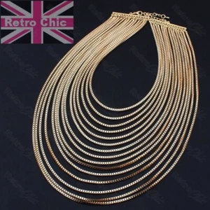 COLLAR MULTICADENA drapeado gran declaración TONO DORADO cadena serpiente líquida en capas Reino Unido - Imagen 1 de 4