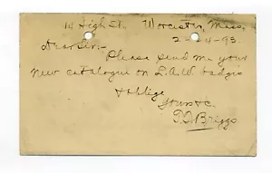 Cartolina d'affari Worcester MA 1890, da T Briggs, 14 High Street - Foto 1 di 2