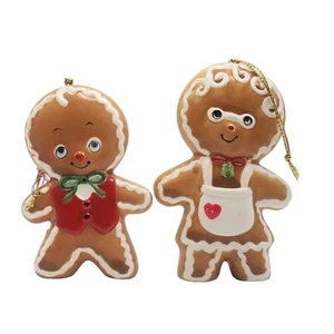 Vintage Christmas Ornament Set Gingerbread Man Woman 1987 Enesco Moorhead 80s - Picture 1 of 8
