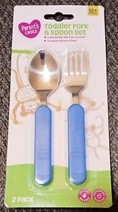 Toddler Fork & Spoon 12 Months+ Parent's Choice Blue Lightweight Stainless Steel - Picture 1 of 2