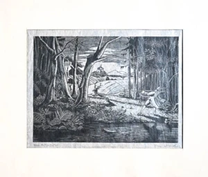 c1950 Otto Nückel Signierte Orig.-Graphik Jäger zielt auf einen Hirschen - Bild 1 von 1