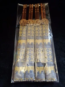 VINTAGE CHOPSTICK LOT ( X4) DECORATIVE WOOD With Oriental Holders New In Package - Picture 1 of 2