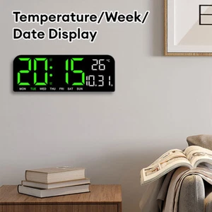 Digital LED Large Display Wall Desk Alarm Clock With Calendar Temperature Date - Picture 1 of 19