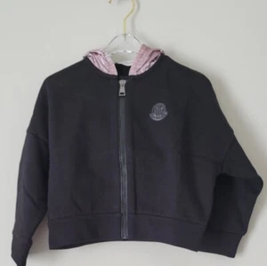 NWT NEW Moncler girls black hoodie with pink contrast panel hood 4y 8y - Picture 1 of 6
