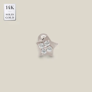 14K REAL Solid Gold Star CZ Stud Helix Tragus Cartilage Earring Piercing 18G - Picture 1 of 6