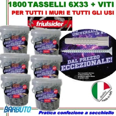 1800 TASSELLI UNIVERSALI FRIULSIDER FIXI IN NYLON 6X33mm + VITE E CON SECCHIELLO - Immagine 1 di 2