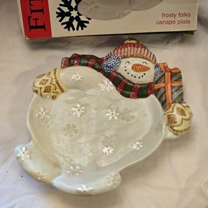 Christmas Snowman Serving Plate Fitz & Floyd Frosty Folks Serving Dish 10 1/2" - Picture 1 of 7
