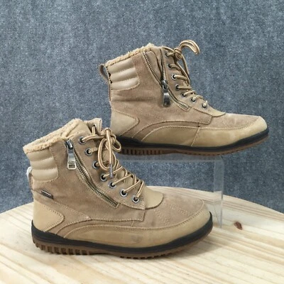 Pajar Boots Womens 8.5 Jeana Combat Lace Up Faux Fur Lined Side Zip Beige Suede - Image 1 of 4