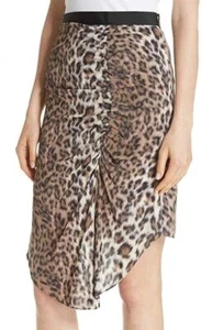Joie Ornica Silk Skirt 0 Tan Brown Leopard Print Asymmetrical Hem Draped Ruched - Picture 1 of 12