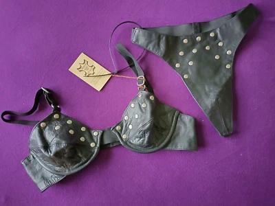 NEU! Echt Leder BH Set, BH + String, schwarz, Gr. XS, 100% Leder - Bild 1 von 4