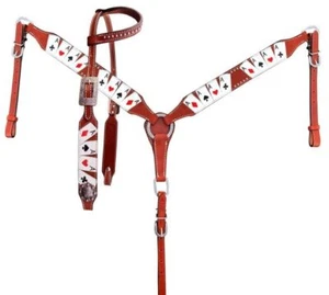 Showman "Four of a Kind" Leather Single Ear Headstall & Breast Collar Set - Picture 1 of 3