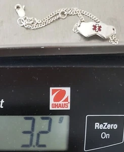 STERLING SILVER CURB LINK CHAIN MEDICAL ALERT ID BRACELET~3.2 GMS~ADJUSTS 5"-6" - Picture 1 of 6