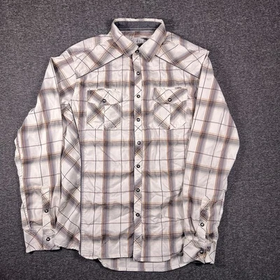 Camisas BKE con hebilla para hombre talla L beige a cuadros atléticas manga larga perla occidental a presión Foto 1 de 4