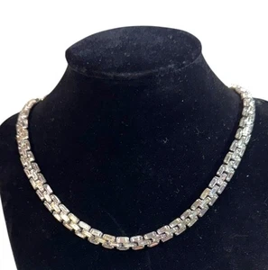Impressive 1950s Bogoff Baguette Rhinestone & Silver-tone Choker Necklace 16" - Picture 1 of 8