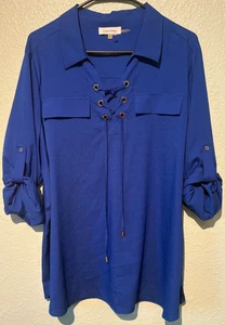 CALVIN KLEIN ELEGANTE TOP AZUL REAL CON MANGAS LARGAS AJUSTABLES - TALLA 0 - Imagen 1 de 5