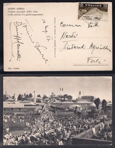 ERITREA Colony 1937 Single 50c Airmail on Addis Abeba Postcard to Forli Italy - Picture 1 of 3
