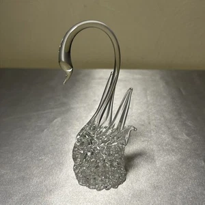"Estatuilla tejida de canasta de cisne hilada de vidrio transparente soplado vintage de 4,5"" de alto" - Imagen 1 de 6