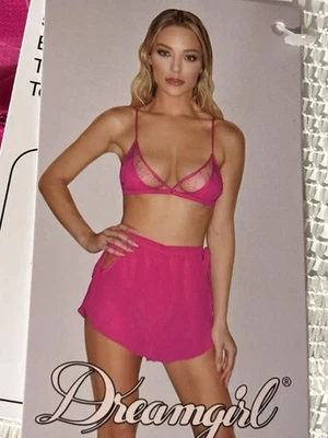 Nuevo conjunto de sujetador y corto Dreamgirl para mujer talla mediana rosa Foto 1 de 4