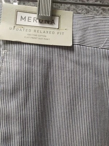 Merona Updated Relaxed Fit Flat Front Pants Mens 36x38 Blue White Stripe NWT - Picture 1 of 8