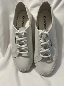 Superga Zapatos Hombres 11.5 Mujeres 13 Zapatillas Clásicas de Parte Baja Cuero Blanco - Imagen 1 de 15