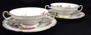 Castleton USA Peony Set of Two Footed Cream Soup Bowls with Saucers - Picture 1 of 6