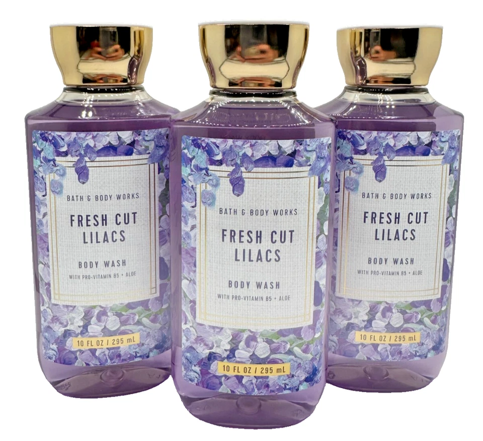 Bath & Body Works LOT of 3 Bottles FRESH CUT LILACS Body Wash Shower Gel 10 oz