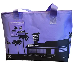 Trader Joe's Lavender Insulated Shopping Tote Bag Iconic Cooler Beach Picnic XL - Picture 1 of 16